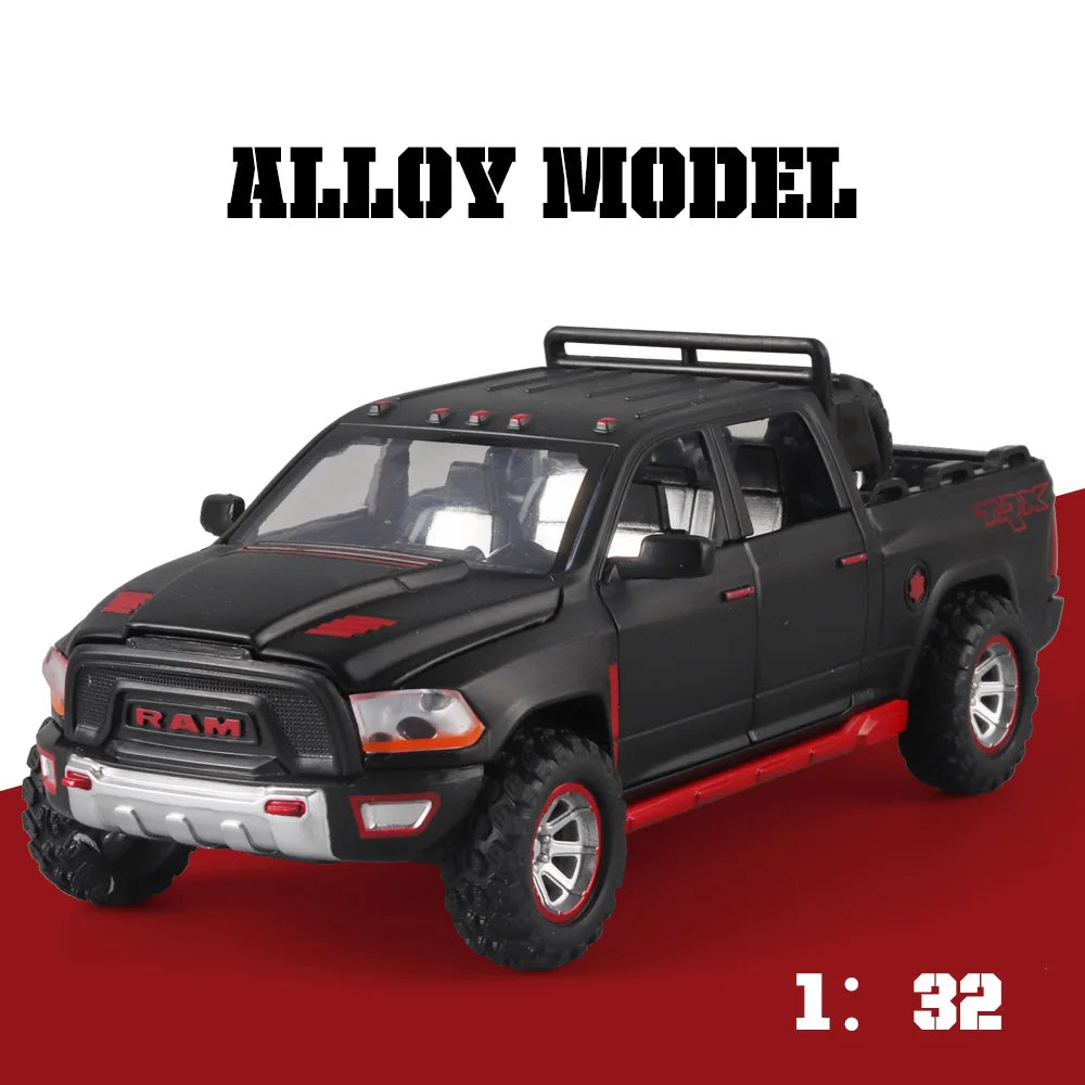 1:32 RAM Pickup Truck Alloy Model – Sound, Light & Spring-Back Action Toy for Kids’ Adventure Play