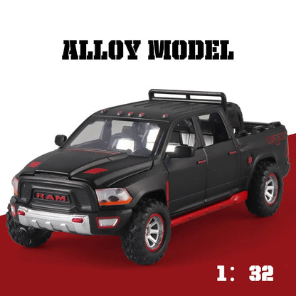 1:32 RAM Pickup Truck Alloy Model – Sound, Light & Spring-Back Action Toy for Kids’ Adventure Play