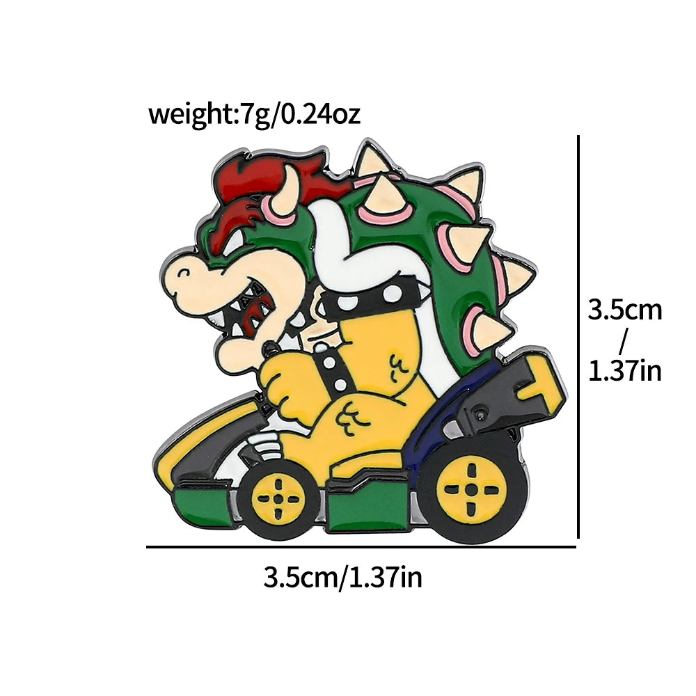 Dinosaur Racing Kart Enamel Brooch - Classic Game Character Metal Lapel Pin Collectible Gift for Fans