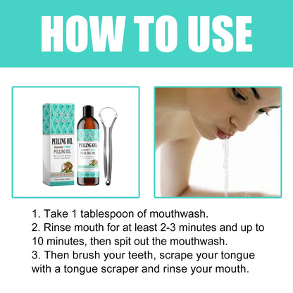 Coconut Mint Oil Pulling Mouthwash Kit - Fresh Breath Oral Care Set with Tongue Scraper for Daily Hygiene