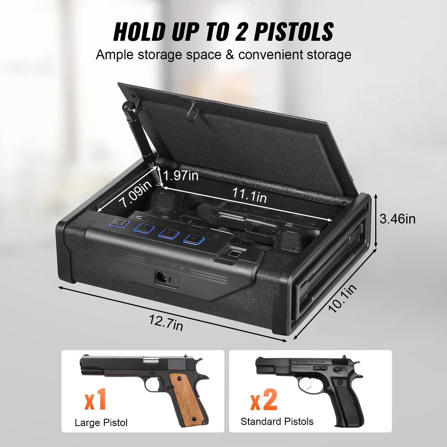 VEVOR Pistol Safe - Q235 Steel Biometric Quick-Access Firearm Lock Box for Secure Storage & Travel