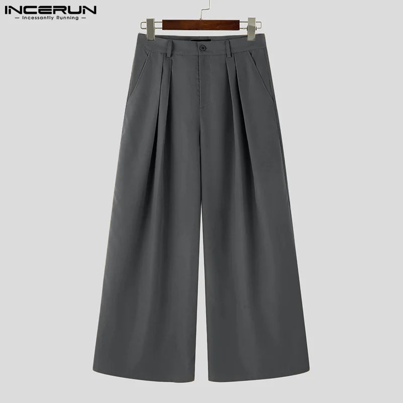 INCERUN Men Wide Leg Pants - Loose Pleated Casual Streetwear Button Trousers S-5XL