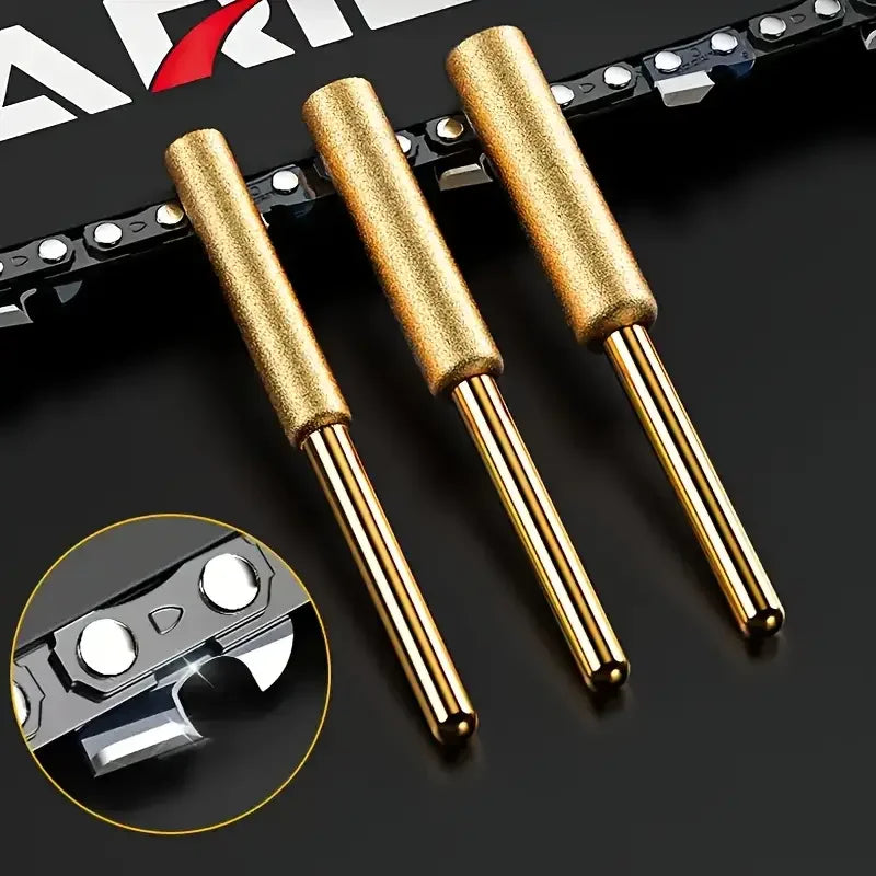 12PCS Diamond Chainsaw Sharpener Set – Titanium Coated Corundum Rotary Burr Stone File Grinding Heads for Chainsaw, Jade & Multi-Purpose Polishing Tool Kit