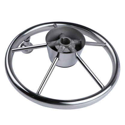 11" Stainless Steel 5-Spoke Boat Steering Wheel with Knob | 25° Marine Yacht Accessory