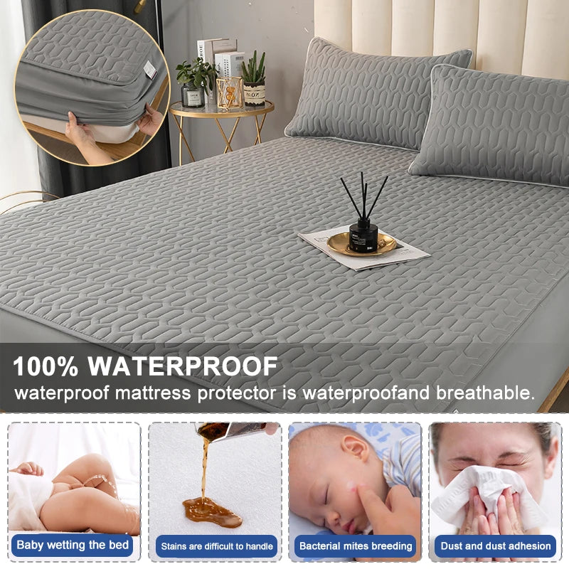 Waterproof Thick Quilted Mattress Cover — Latex Pad, Skin-Friendly Fitted Sheet Protector, 150/160/180x200cm