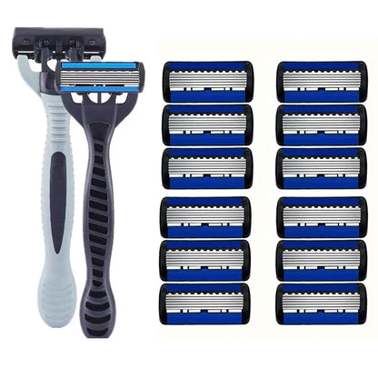 Men’s Manual Safety Razor – 6-Layer Stainless Steel Hair Removal Knife with Replaceable Heads and Razor Tools