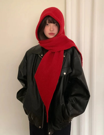Y2K Balaclava Beanie Hat & Scarf – Thick Knit One-Piece Winter Neck Warmer Retro Style