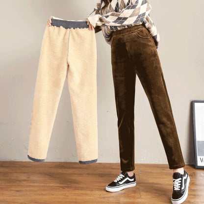 Women's Velvet Casual Pants - Thickened Corduroy Carrot Style Harem Pants, Loose Fit Korean Dad Pants for Autumn and Winter