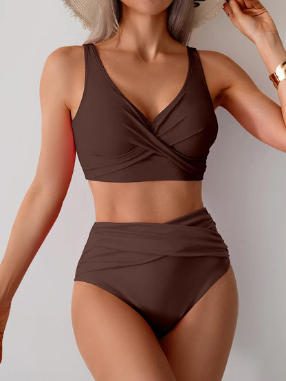 VigoBreviya 2025 Sexy Solid Strapped Bikini Set – Cross Push-Up, High Waist Brazilian Swimsuit for Women, Beach & Bath Wear