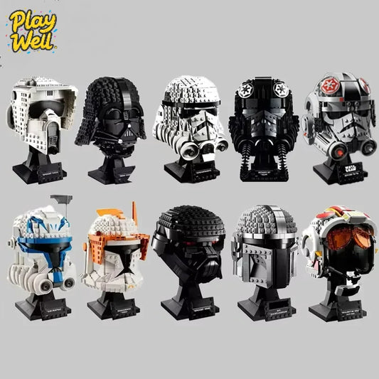 MOC Space Wars Helmet Building Blocks — Stormtrooper & Vader Fighter Model Bricks Toy, Birthday & Xmas Gift for Kids, Home Decor