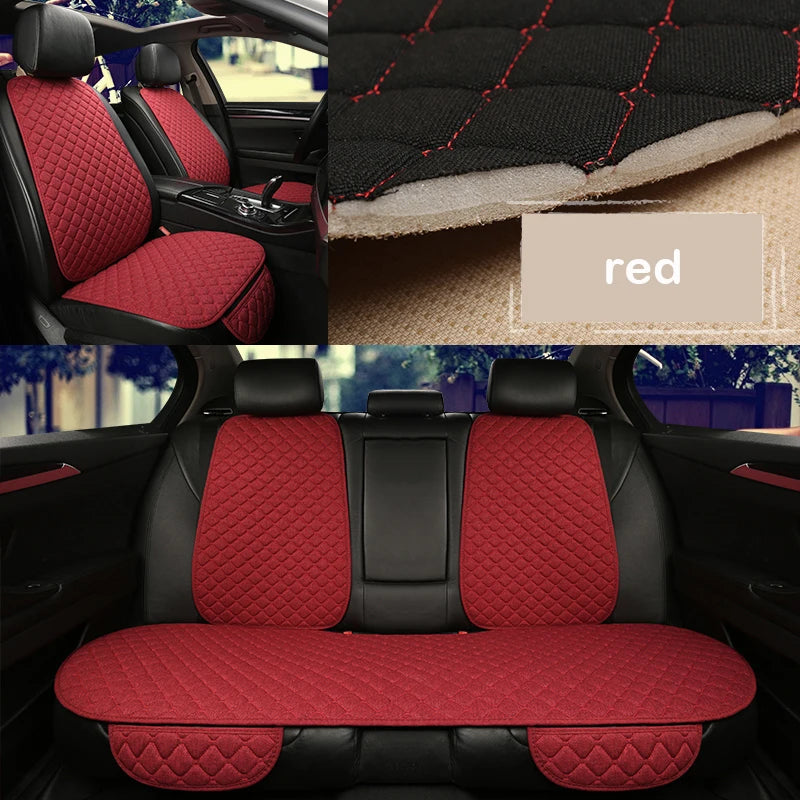 Universal Linen Car Seat Cover Protector Set – Breathable Flax Summer Cushion Pad for Front & Rear Seats Sedan, SUV & Pickup Interior Accessories