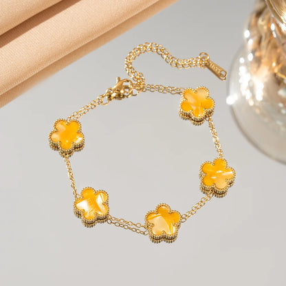 Adjustable Stainless Steel Flower Bracelet - Classic Luxury Women's Fashion Jewelry Gift