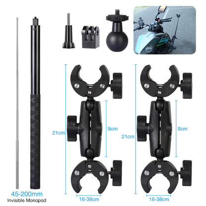 Motorcycle Panoramic Selfie Stick for Insta360 One X2/X3, Monopod Handlebar Mount Bracket, Compatible with GoPro Max Hero 11 Accessories