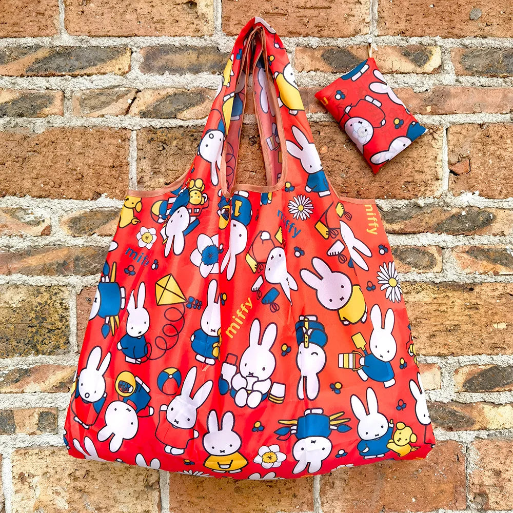 Miffy Rabbit Folding Shopping Bag - Extra-Large Waterproof Nylon Tote for Groceries, Travel, and Everyday Storage