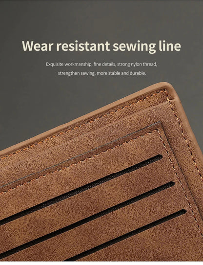 Retro Men’s Leather Wallet – Slim Money Purse with Coin Bag & Zipper, Stylish Dollar Design