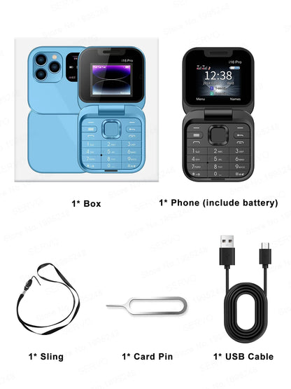 SERVO I16 Pro Mini Fold Mobile Phone — Dual SIM 2G GSM Flip Cellphone with Speed Dial, FM, 3.5mm Jack & Video Player