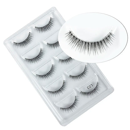 5 Pairs Manga Style Cosplay False Eyelashes – Soft Natural Short Mink Strip Lashes with Clear Band