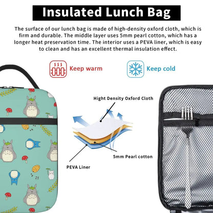 Totoro Miyazaki Anime Insulated Lunch Tote Bag – Portable Thermal Cooler for School & Office