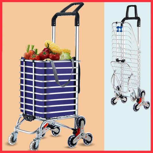 Portable Aluminum Alloy Grocery Cart – Folding Trolley with Large Capacity, Lightweight & Step Climbing Design