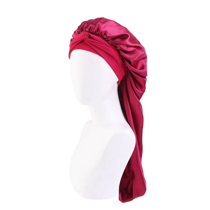 Upgrade Your Sleep: New Long Oversized Elastic Satin Bonnet Sleeping Cap with Ribbon - Breathable Turban Sleep Headwear for Women