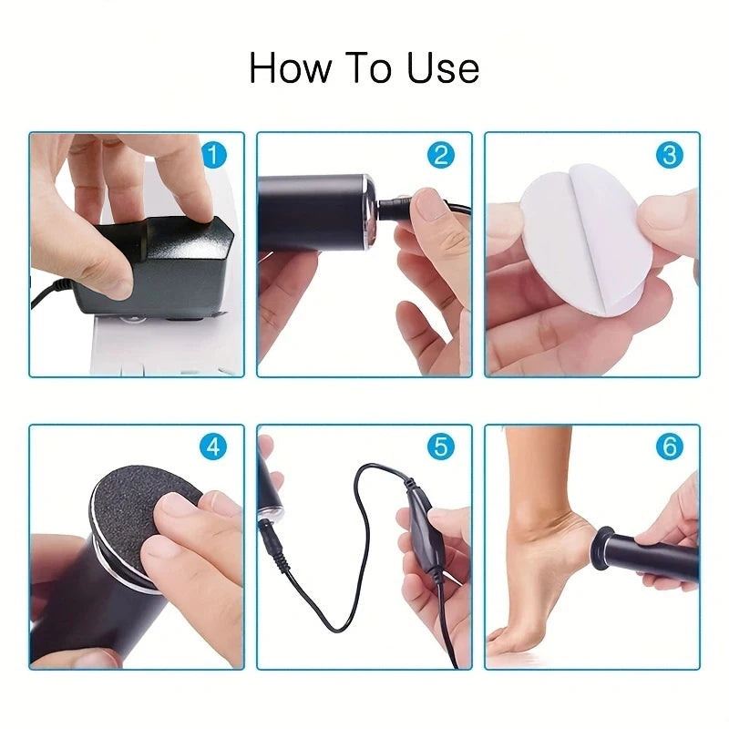 Electronic Foot File Pedicure Sander — Electric Callus Remover with 60pcs Replacement Sandpaper Discs