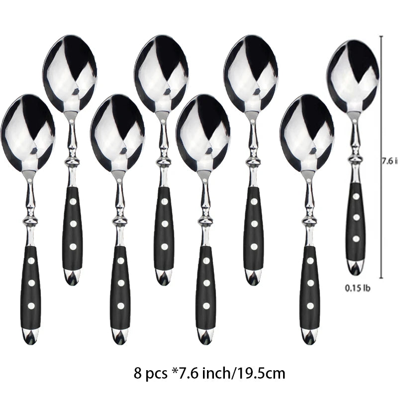 Classic Elegant Stainless Steel Cutlery Set – Fork, Spoon, Knife & Teaspoon Full Dining Steak Dinnerware Collection