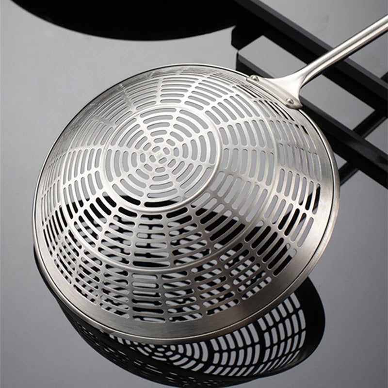 3 Sizes Round 304 Stainless Steel Strainer Set – Long Handle Kitchen Sieves for Hot Pot, Oil Filter & Cooking Tools