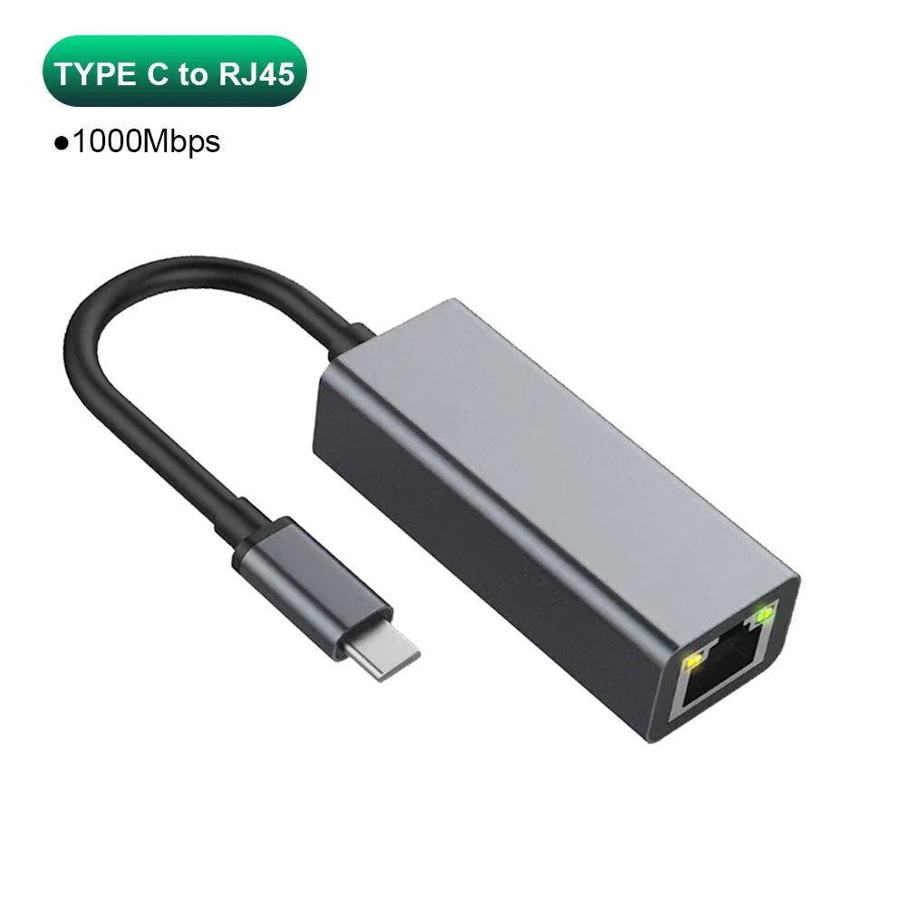 USB Type-C Ethernet Adapter — 1000Mbps USB 3.0 RJ45 Network Card for MacBook, PC & Android