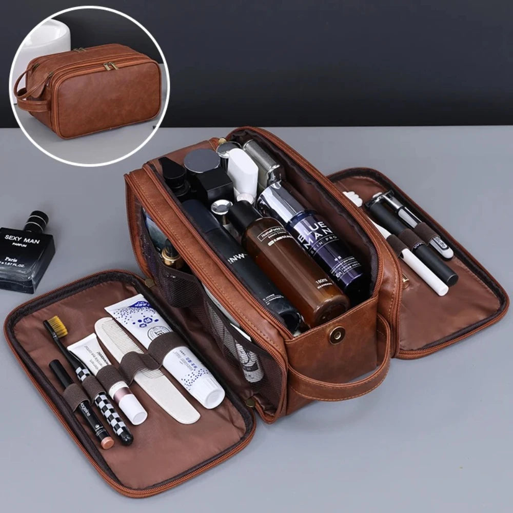 Multi-Pocket Waterproof PU Toiletry Bag – Hanging Travel Makeup & Cosmetic Organizer for Men & Women Essentials Wash Bag