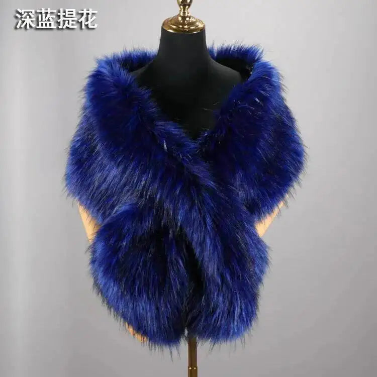 32-Color Luxury Faux Fox Fur Shawl – Women’s Plush Winter Scarf, Wrap & Cape for Wedding & Coat