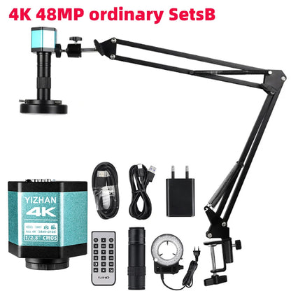 1080P 4K Industrial Microscope – 150X C-Mount Lens with 48MP/13MP Digital Camera, HDMI/USB-C/VGA for PCB Soldering & DIY