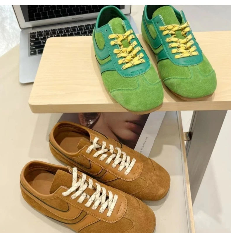 Women’s 2024 Genuine Leather Sneakers – Casual Spring Flat Training Shoes for Ladies