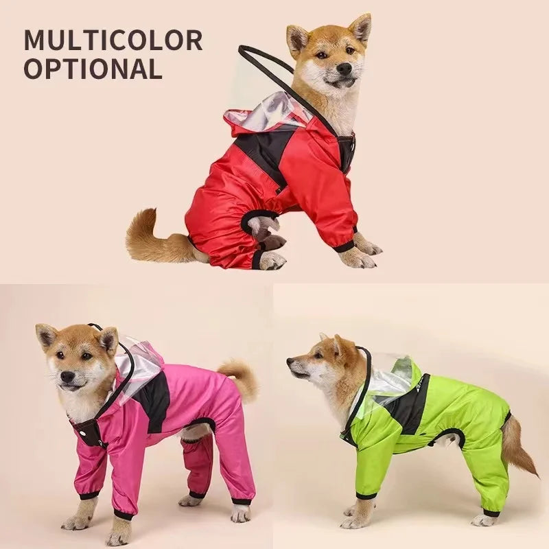 Waterproof Dog Raincoat – Dog Face Jumpsuit, Water-Resistant Jacket for Dogs, Pet Coat for All Weather