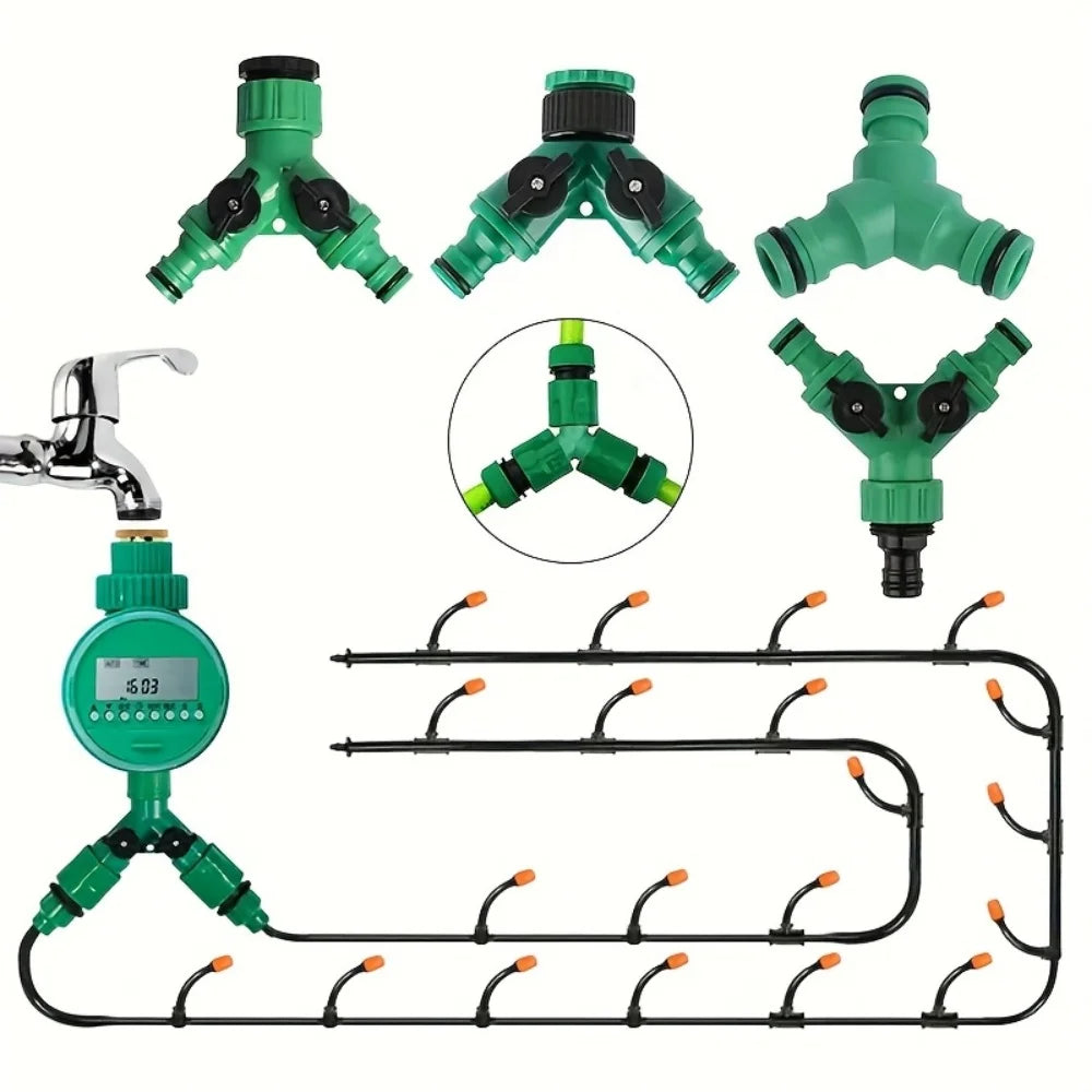 Y-Shaped Garden Hose Connector - Two-Way Faucet Diverter Adapter for Household Watering & Outdoor Use