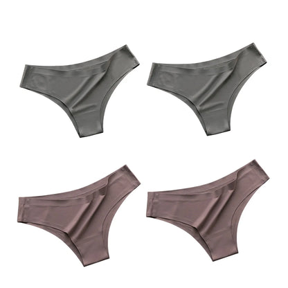 4PCS Seamless Ice Silk Panties Set for Women – Low Waist G-String, Soft Ultra-Thin Sexy Underwear Briefs