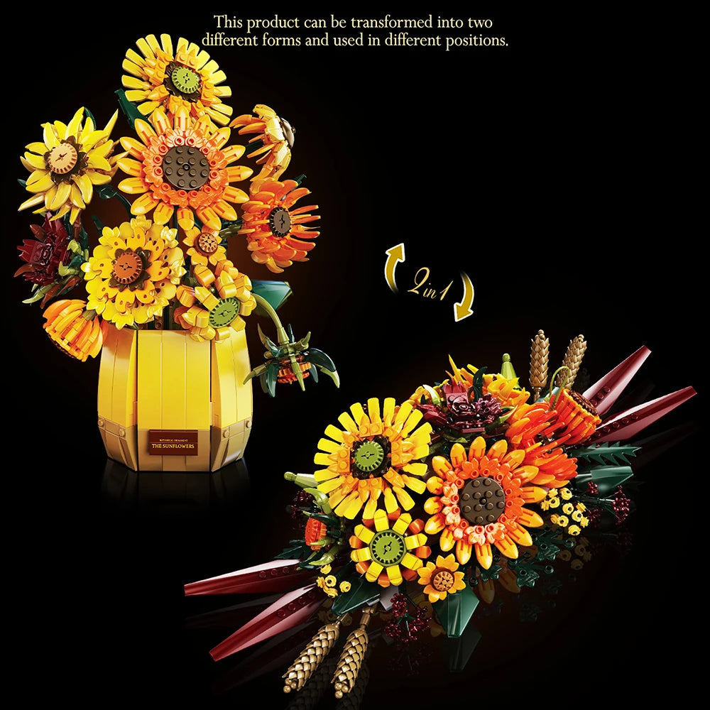 1328PCS Sunflower Building Blocks Set – Creative Flower Bouquet Vase Model for Home Decor & Kids Gifts