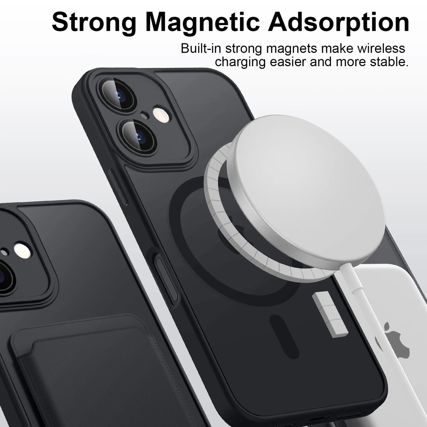 Luxury Magnetic Matte Translucent Armor Case for iPhone 11-16 - Shockproof MagSafe Wireless Charging Cover