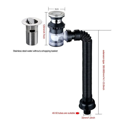 Flip-Top Kitchen Sink Drain with Retractable Deodorizing Filter - Anti-Clogging Flexible Downspout Bathroom Sink Accessory