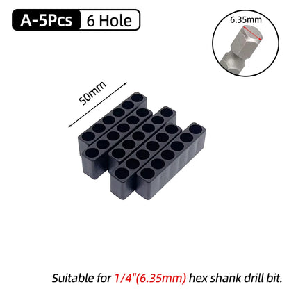 5-Piece Hex Shank Screwdriver Bit Holder Set - Plastic Storage Stand for 6/8/10/12/15 Hole Drill Bits