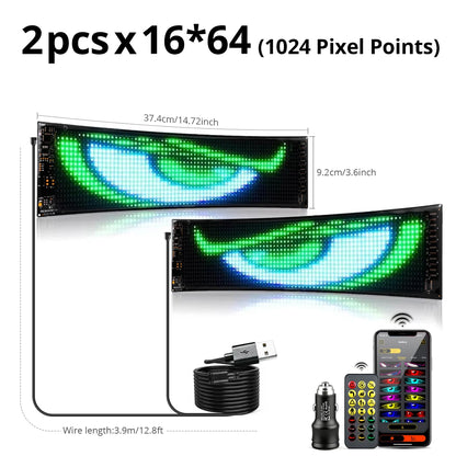 2PCS Programmable RGB LED Car Display Panels - DIY Scrolling Text, Pixel Matrix, Devil’s Eye Animation Lights for Cars and Trucks