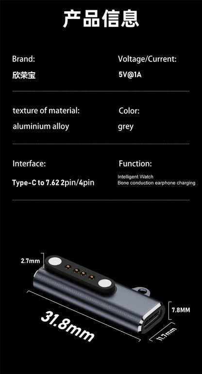 Shokz Bone Conduction Headset & Smartwatch USB-C to 7.62mm 2/4-Pin Magnetic Charging Adapter