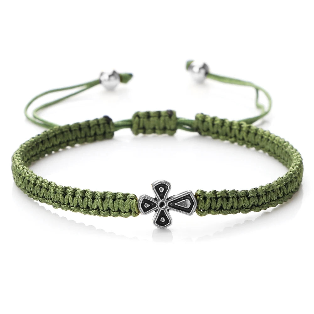 Prayer Cross Rope Bracelet - Handmade Adjustable Nylon Lucky Bangle Jewelry Gift for Women & Men