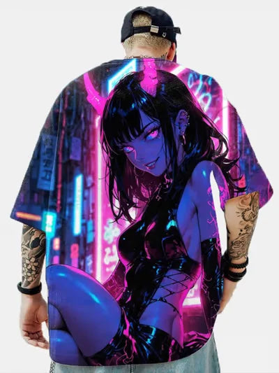 Anime Girl 3D Print T-Shirt - Casual Loose Short Sleeve Streetwear for Men