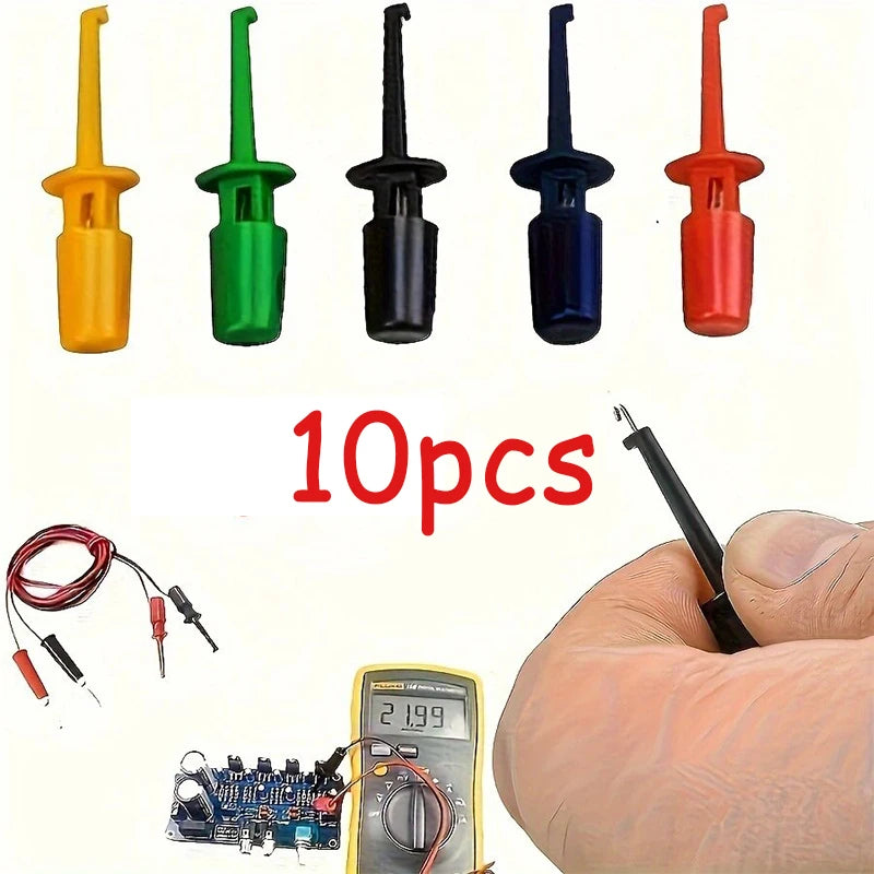 10Pcs Mini Test Hook Clips - Small IC Grabber Probes with Round Crocodile Clips for Electronic Testing
