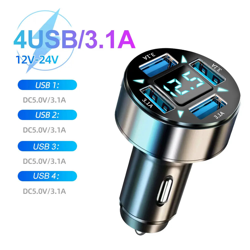 66-250W PD Car Charger – QC3.0 Fast Charge, 1-to-6 Cigarette Lighter Plug with Digital Display