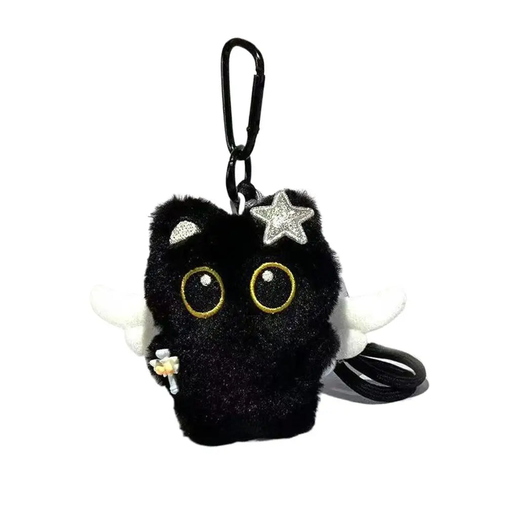 Cute Black Cat Plush Keychain - Kawaii Cartoon Bag Pendant Car Keyring Stuffed Doll Gift
