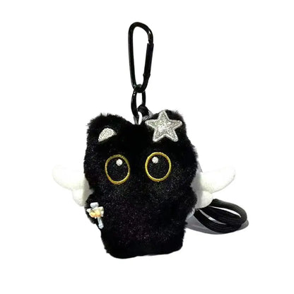 Cute Black Cat Plush Keychain - Kawaii Cartoon Bag Pendant Car Keyring Stuffed Doll Gift