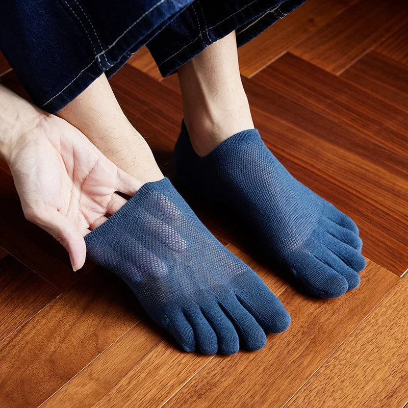 Men’s Five-Finger Toe Socks – Breathable Mesh No-Show Ankle Sports Socks, Sweat-Absorbing Cotton Short Boat Socks