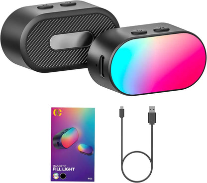 AOCHUAN Mini RGB Magnetic Fill Light - 7-Color LED Video Light with 3-Level Brightness for Phone Selfies and Gimbal Photography