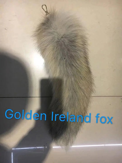 Real Fox Fur Tail Keychain – Large Natural Fur Pendant for Cosplay, Bags, Cars, and Women